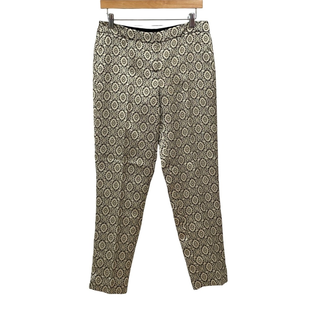 Talbots Gold Black Metallic Damask Ankle Pants Womens 4 Jacquard Holidays Party